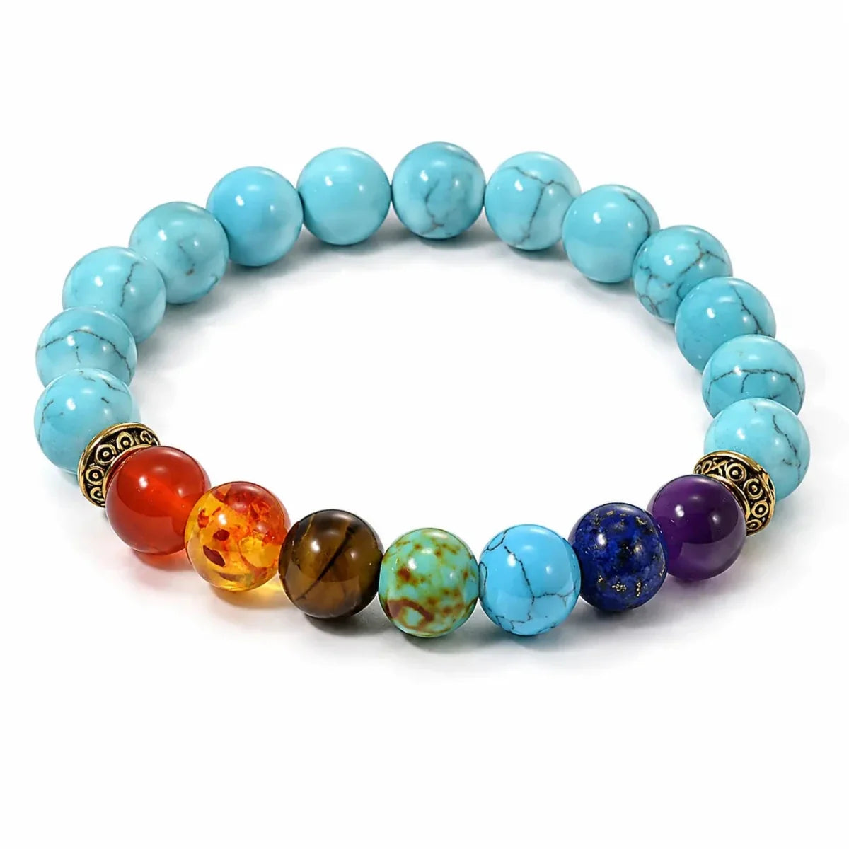 7 Chakra Bead Bracelet — One Stone for Every Center That Needs Reminding - Blue TurquoiseTibet Art