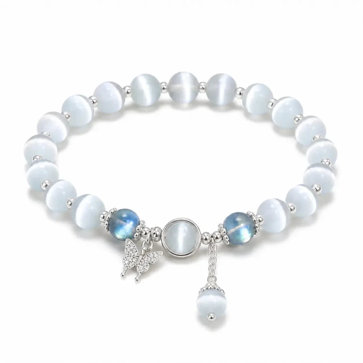 Cat's Eye Crystal Charm Bracelet — Butterfly & Star Motifs, Natural St Tibet Art