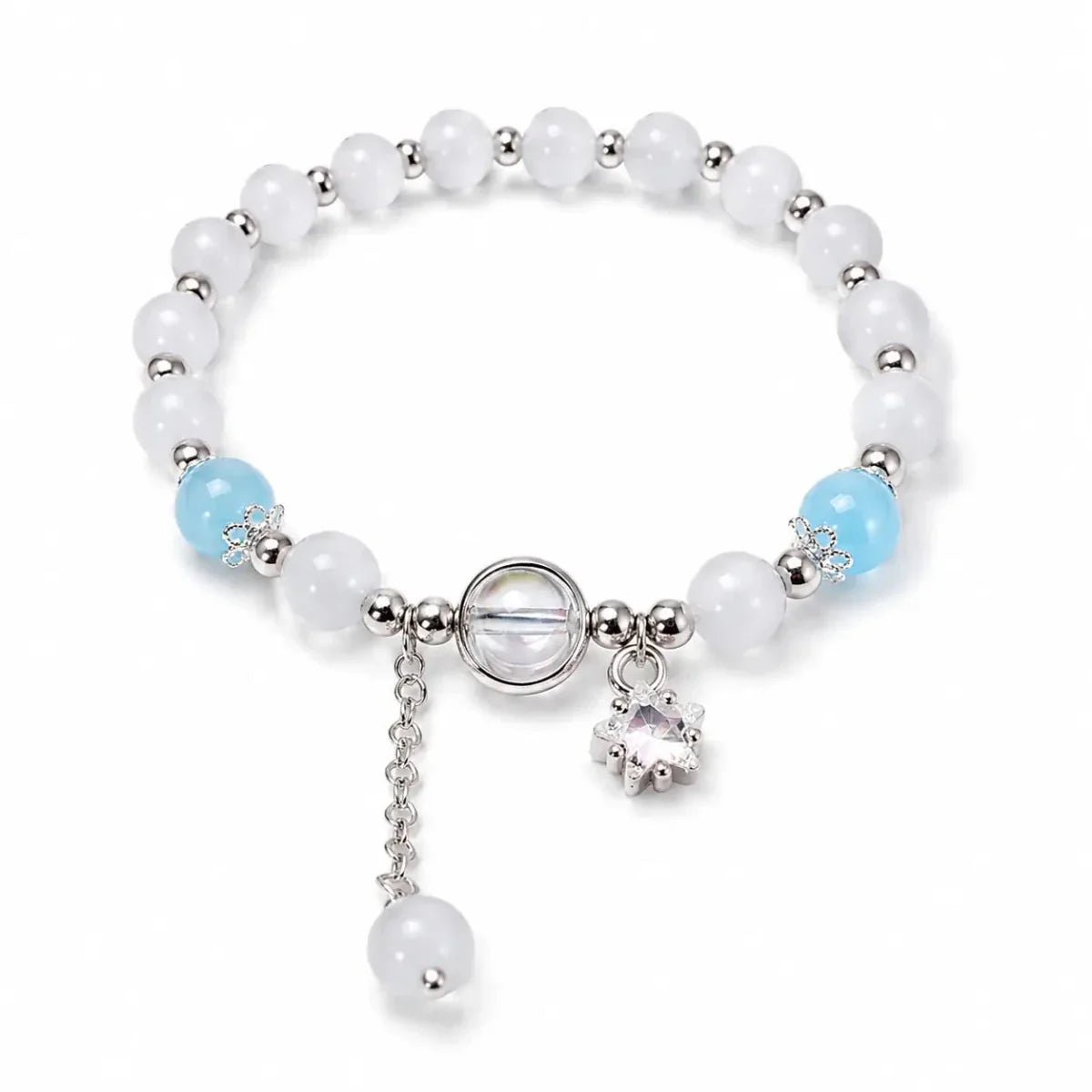 Cat's Eye Crystal Charm Bracelet — Butterfly & Star Motifs, Natural Stone Beads - Natural Cat's Eye Star BraceletTibet Art