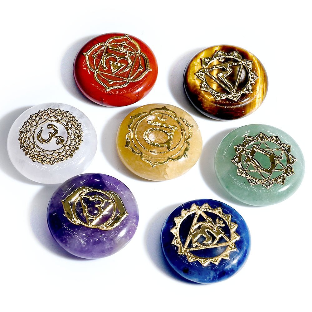 Chakra Crystal Gift Set — One Piece or the Whole Collection - Round Copper Chakra Ornaments (Set of 7)Tibet Art