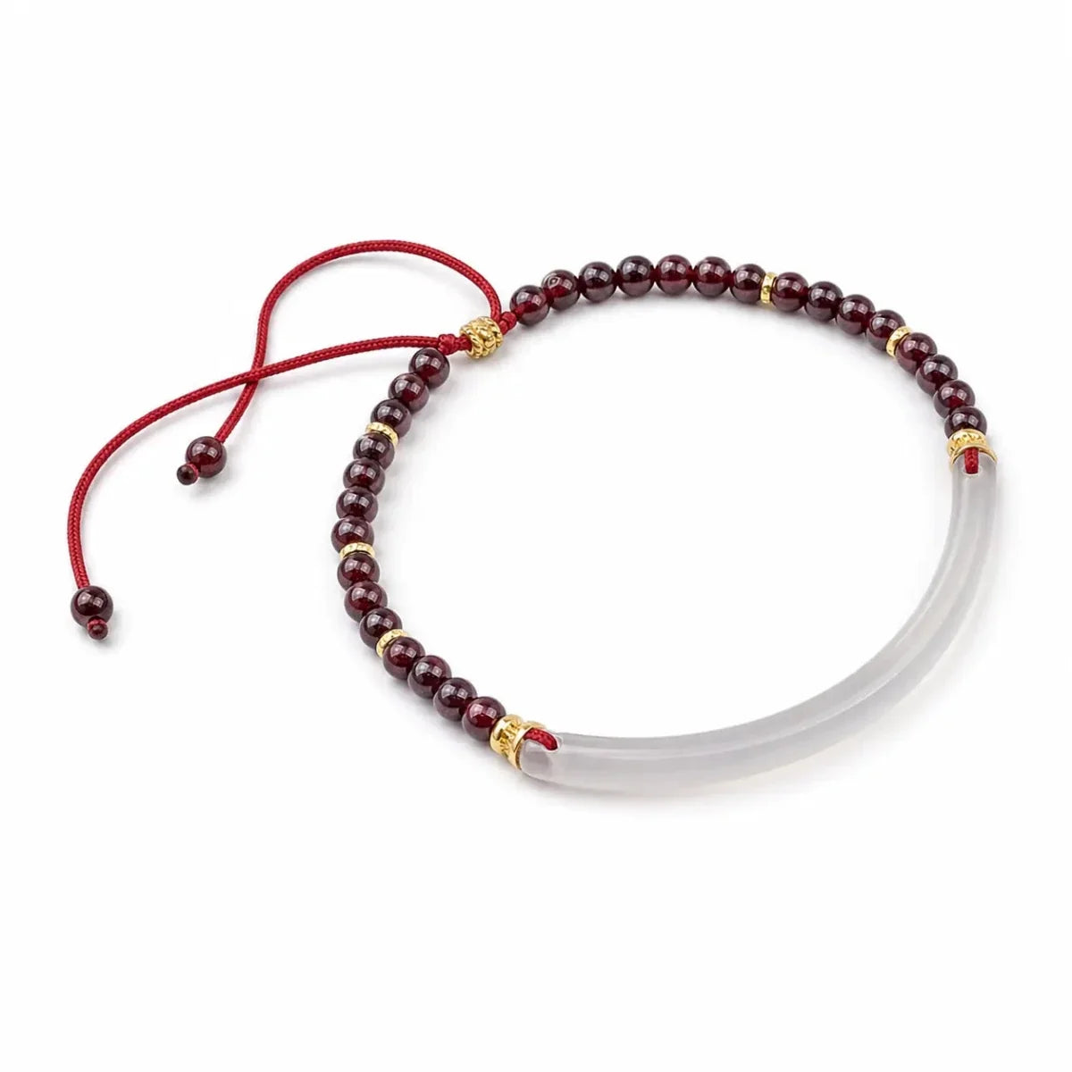 Chalcedony Half-Bangle with Garnet — Adjustable New-Chinese Style Tibet Art