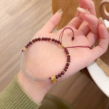 Chalcedony Half-Bangle with Garnet — Adjustable New-Chinese Style - Half-Bangle with GarnetTibet Art