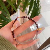 Chalcedony Half-Bangle with Garnet — Adjustable New-Chinese Style - Half-Bangle with GarnetTibet Art