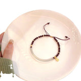 Chalcedony Half-Bangle with Garnet — Adjustable New-Chinese Style - Half-Bangle with GarnetTibet Art