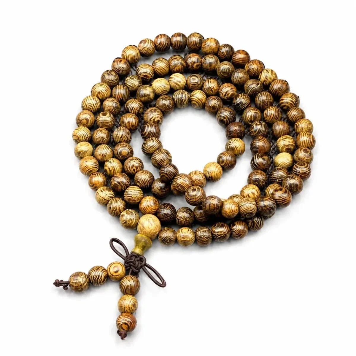Multi-Wood 108-Bead Mala Bracelet — Natural Wood Prayer Beads for Daily Wear & Meditation - Chicken-Wing Wood 6mmTibet Art