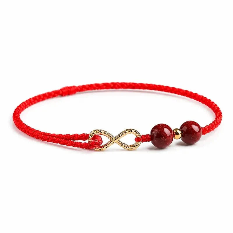 Red Rope Cinnabar Bead Bracelet — Knotted Lucky Charm for Prosperity & Protection Tibet Art