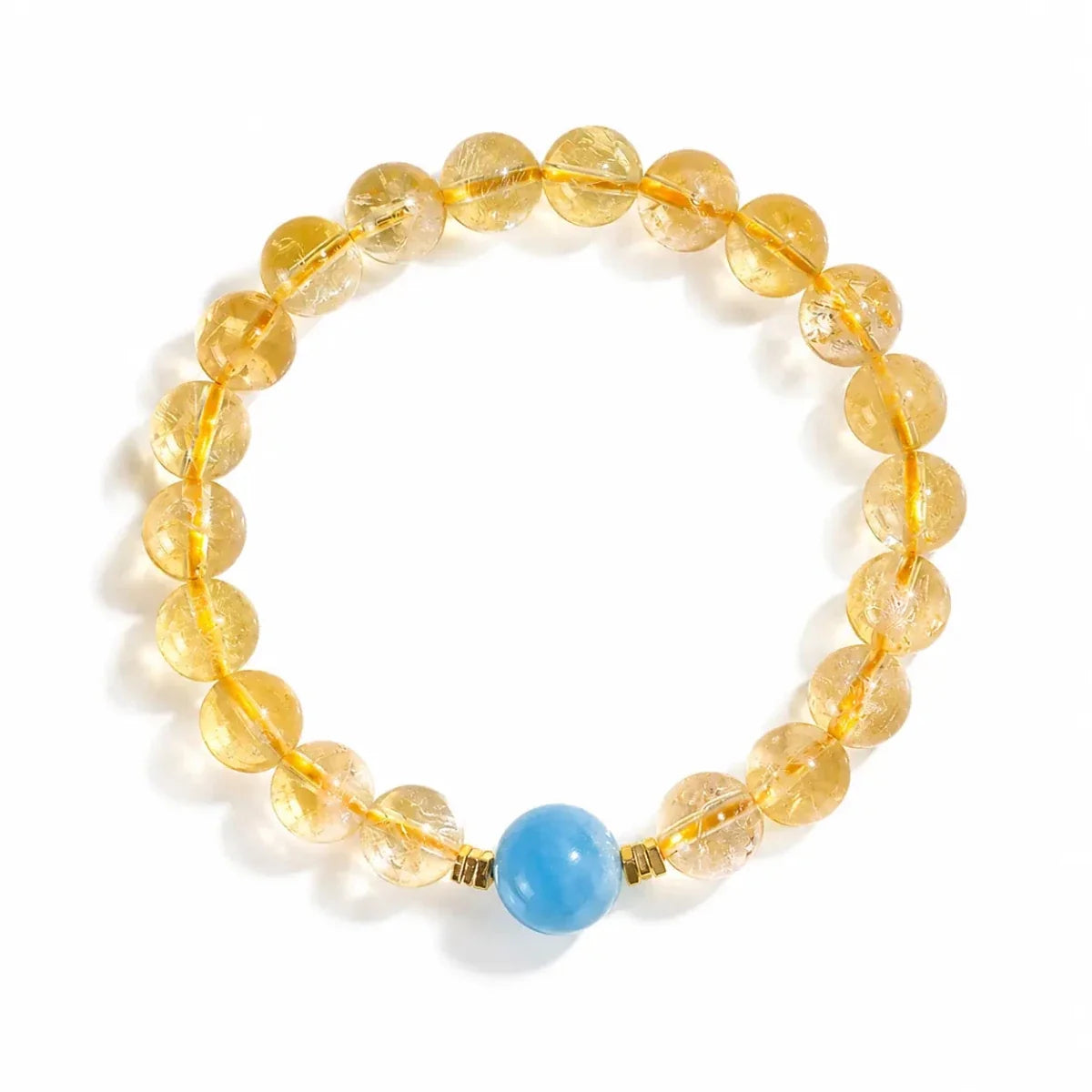 Yellow Citrine Pixiu Bracelet Collection — Natural Asai Crystal Charms For Wealth & Protection - 8mm AquamarineTibet Art