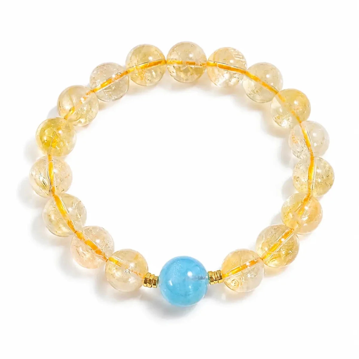 Yellow Citrine Pixiu Bracelet Collection — Natural Asai Crystal Charms For Wealth & Protection - 10mm AquamarineTibet Art