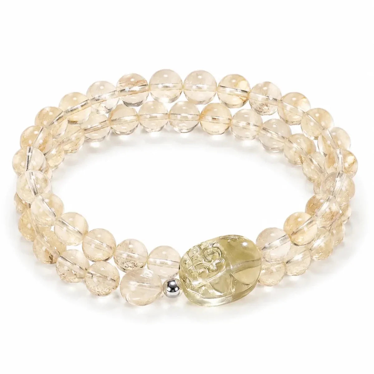 Yellow Citrine Pixiu Bracelet Collection — Natural Asai Crystal Charms For Wealth & Protection - 6mm Double-Wrap PixiuTibet Art
