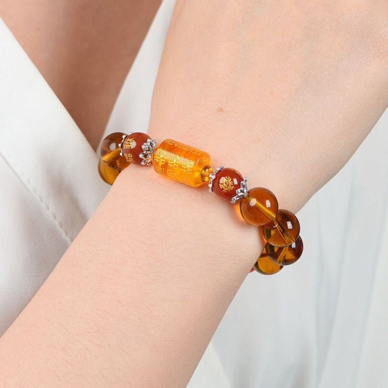 Citrine bracelet - God of Wealth & 5 Jambhala - Tibet Art