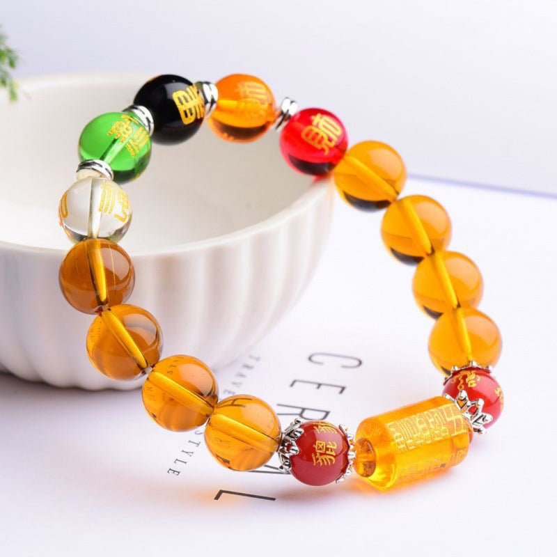Citrine bracelet - God of Wealth & 5 Jambhala - Tibet Art