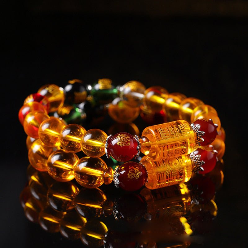 Citrine bracelet - God of Wealth & 5 Jambhala - Tibet Art