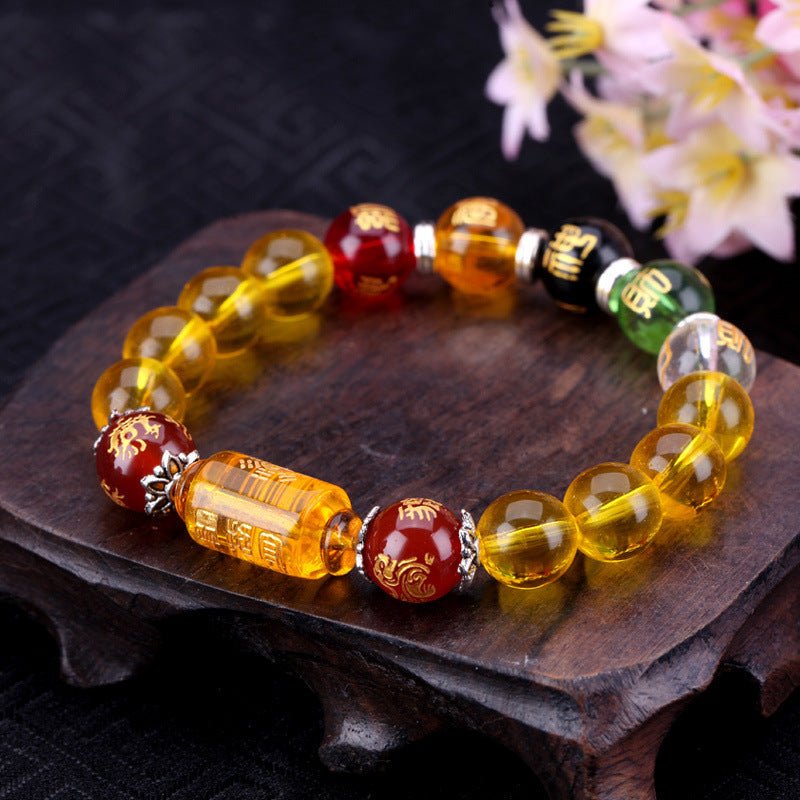 Citrine bracelet - God of Wealth & 5 Jambhala - Tibet Art