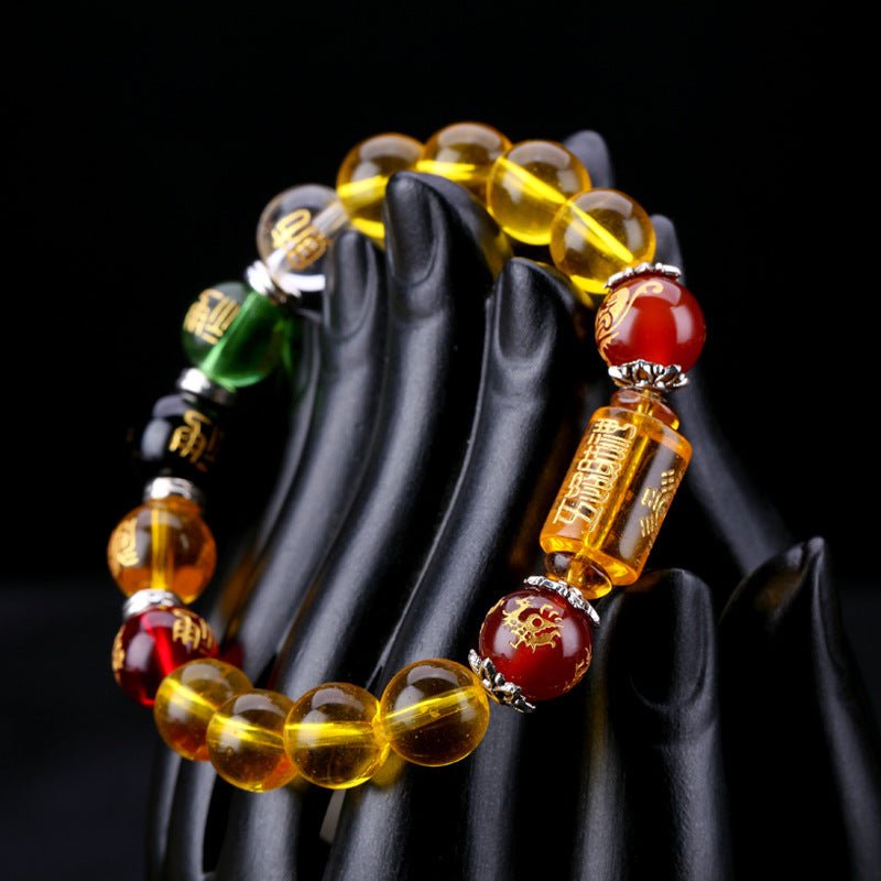 Citrine bracelet - God of Wealth & 5 Jambhala - Tibet Art