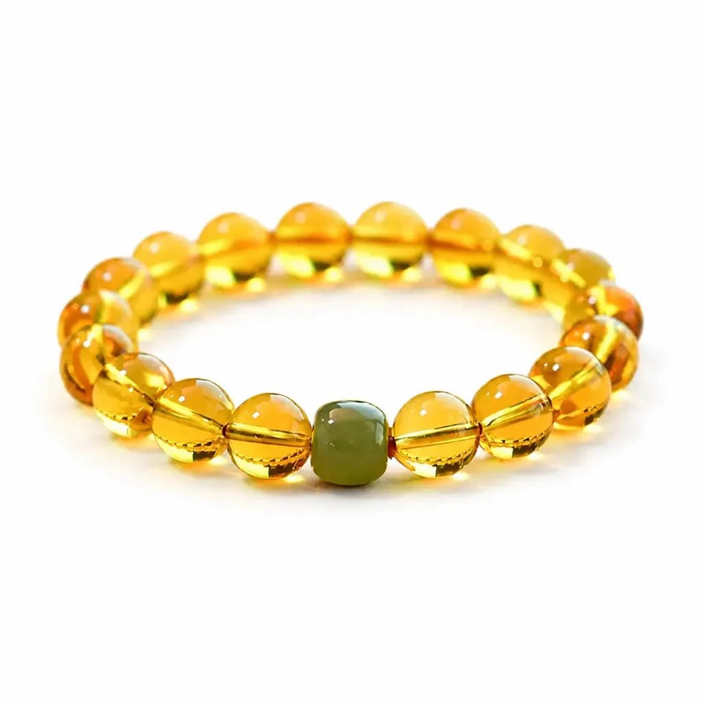 Putuo Mountain Citrine Luck Bracelet — Natural Crystal With Jade & Cinnabar Bead Options Tibet Art