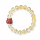 Yellow Citrine Pixiu Bracelet Collection — Natural Asai Crystal Charms For Wealth & Protection - 10mm Guardian Lion (Light Tone)Tibet Art