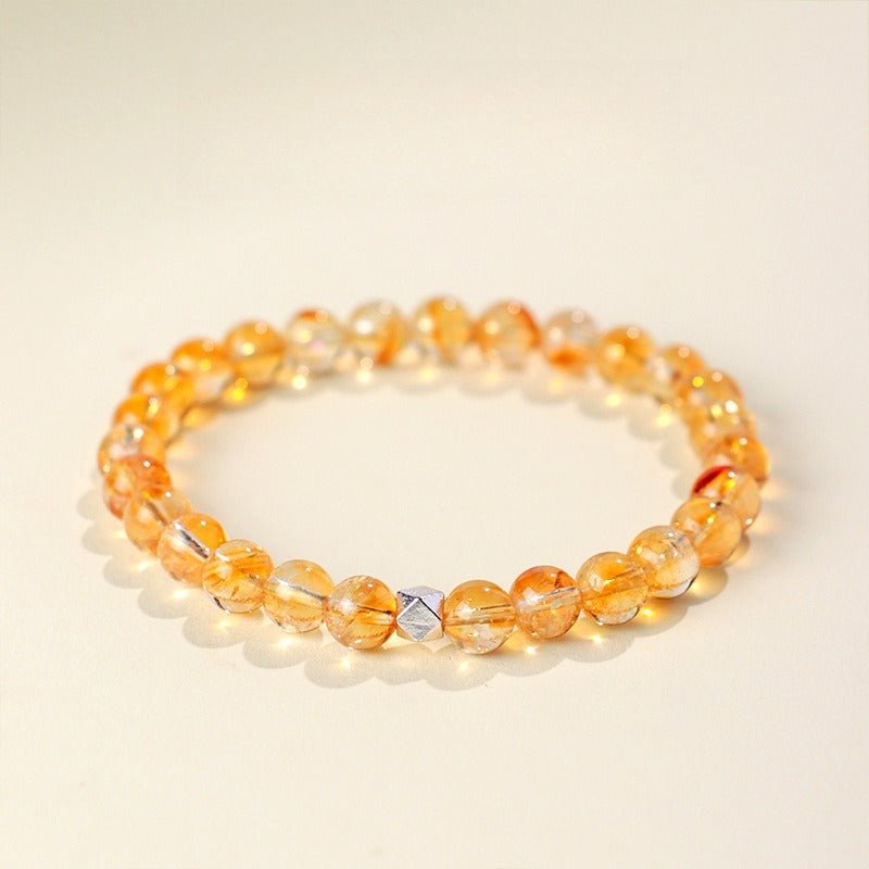 Crushed Silver & Citrine Bead Bracelet — Sparkle Chain With Yellow Tower Crystal - Yellow Tower CitrineTibet Art