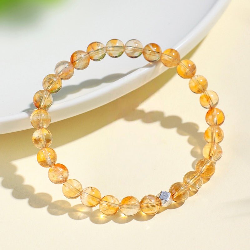 Crushed Silver & Citrine Bead Bracelet — Sparkle Chain With Yellow Tower Crystal - Yellow Tower CitrineTibet Art