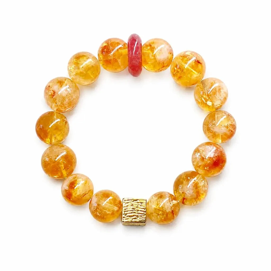 Citrine Bead Bracelet Collection — Original Designs With Tiger Eye, Pixiu & Strawberry Quartz Tibet Art