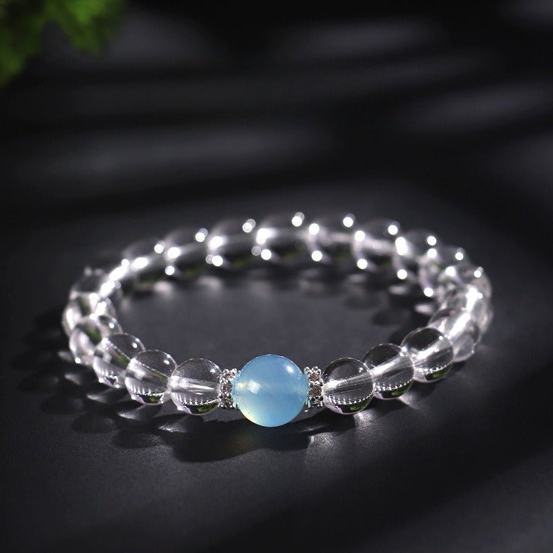 Clear Quartz & Aquamarine Bead Bracelet — Cool Stones for a Clear Head - 8mm BeadsTibet Art