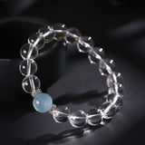 Clear Quartz & Aquamarine Bead Bracelet — Cool Stones for a Clear Head - 8mm BeadsTibet Art