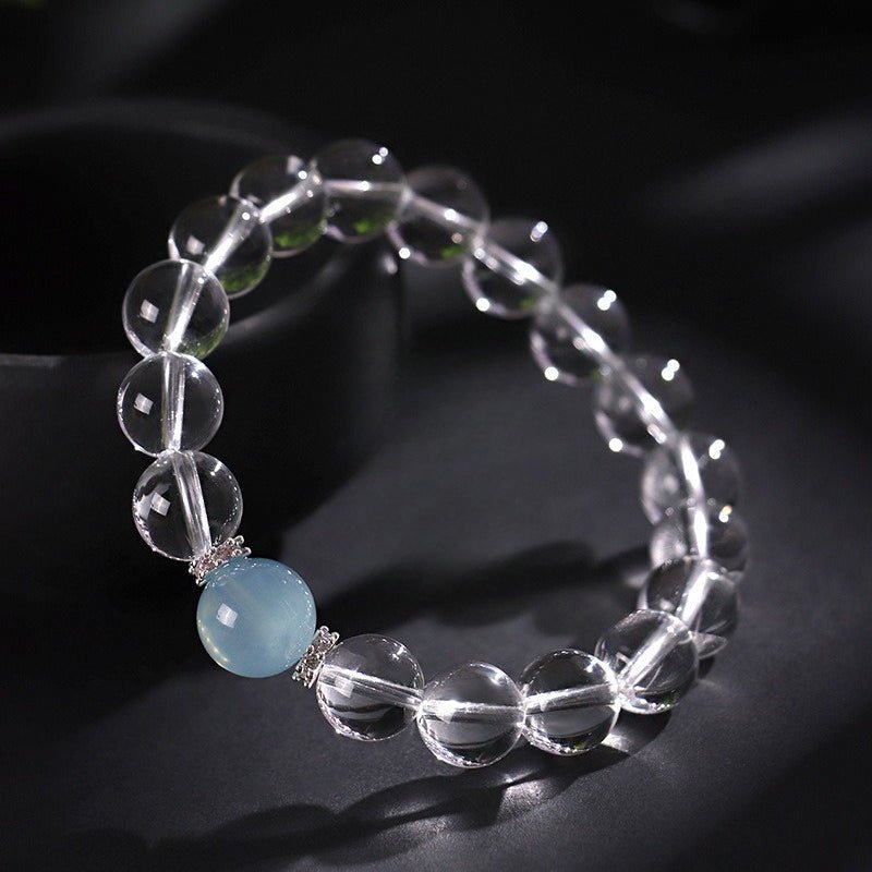 Clear Quartz & Aquamarine Bead Bracelet — Cool Stones for a Clear Head - 8mm BeadsTibet Art