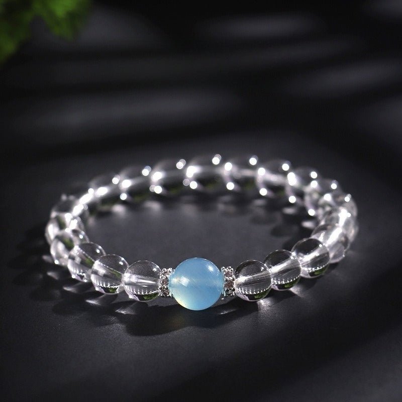Clear Quartz & Aquamarine Bead Bracelet — Cool Stones for a Clear Head - 8mm BeadsTibet Art
