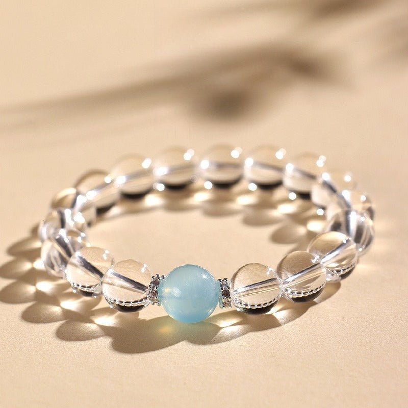 Clear Quartz & Aquamarine Bead Bracelet — Cool Stones for a Clear Head - 8mm BeadsTibet Art