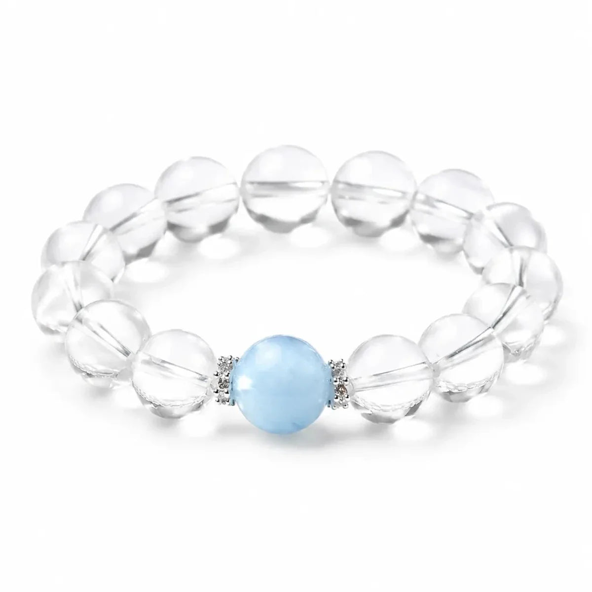 Clear Quartz & Aquamarine Bead Bracelet — Cool Stones for a Clear Head - 10mm BeadsTibet Art
