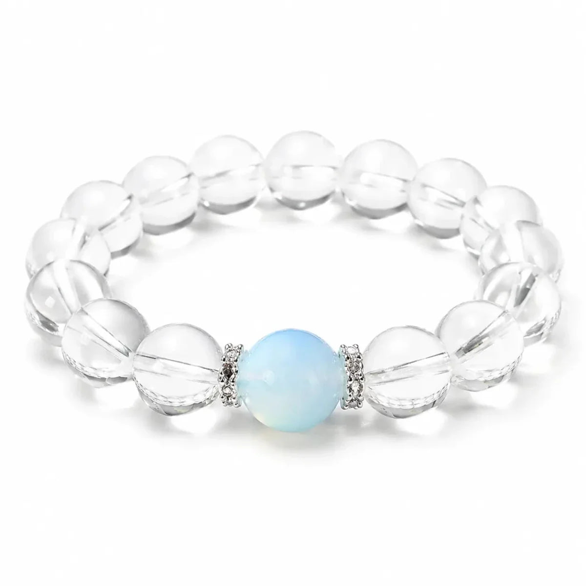 Clear Quartz & Aquamarine Bead Bracelet — Cool Stones for a Clear Head - 12mm BeadsTibet Art