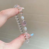 White Quartz & Star Rose Quartz Bead Bracelet — Soft - Tone Natural Crystal Stack - Tibet Art