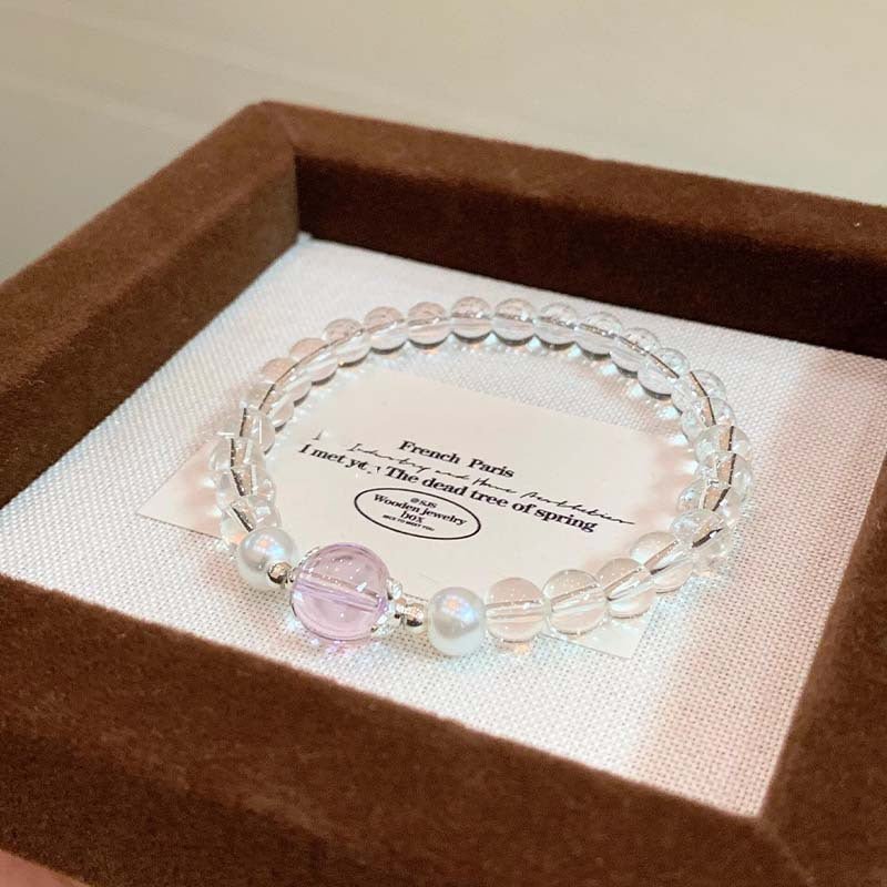 White Quartz & Star Rose Quartz Bead Bracelet — Soft - Tone Natural Crystal Stack - Tibet Art