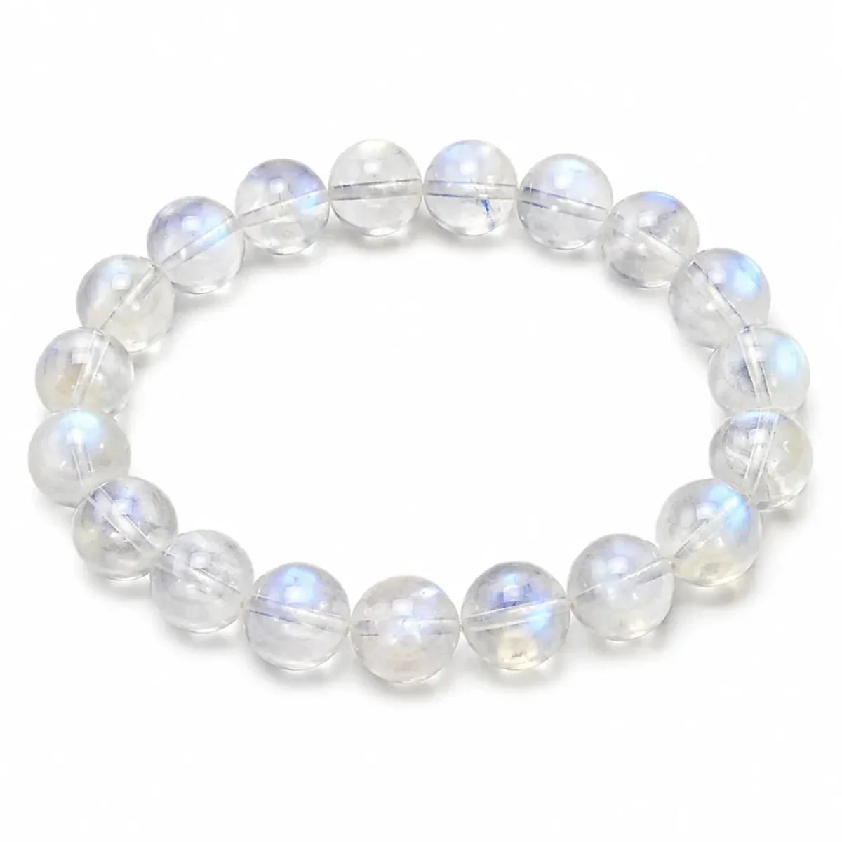 Natural Moonstone Bead Bracelet — Blue, Pink, White & Silver, 5A Grade Tibet Art