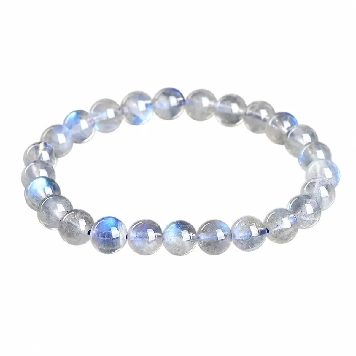 Natural Moonstone Bead Bracelet — Blue, Pink, White & Silver, 5A Grade - Creamy Blue MoonstoneTibet Art