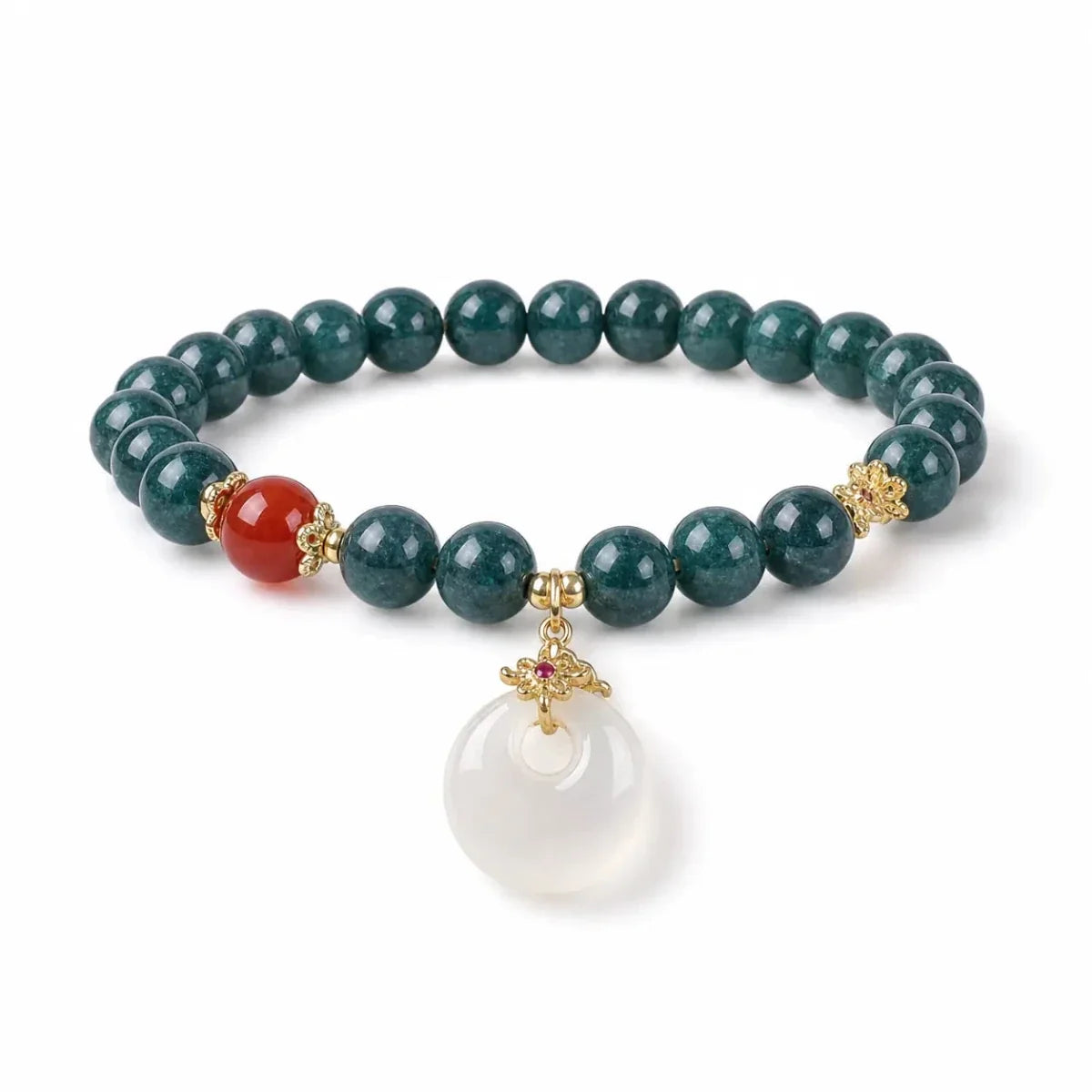 Blue Jade Peace Buckle Bracelet — Round or Flat Beads, One Meaning Tibet Art