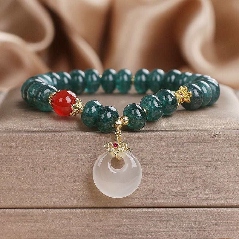 Blue Jade Peace Buckle Bracelet — Round or Flat Beads, One Meaning - Round BeadsTibet Art