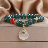 Blue Jade Peace Buckle Bracelet — Round or Flat Beads, One Meaning - Round BeadsTibet Art