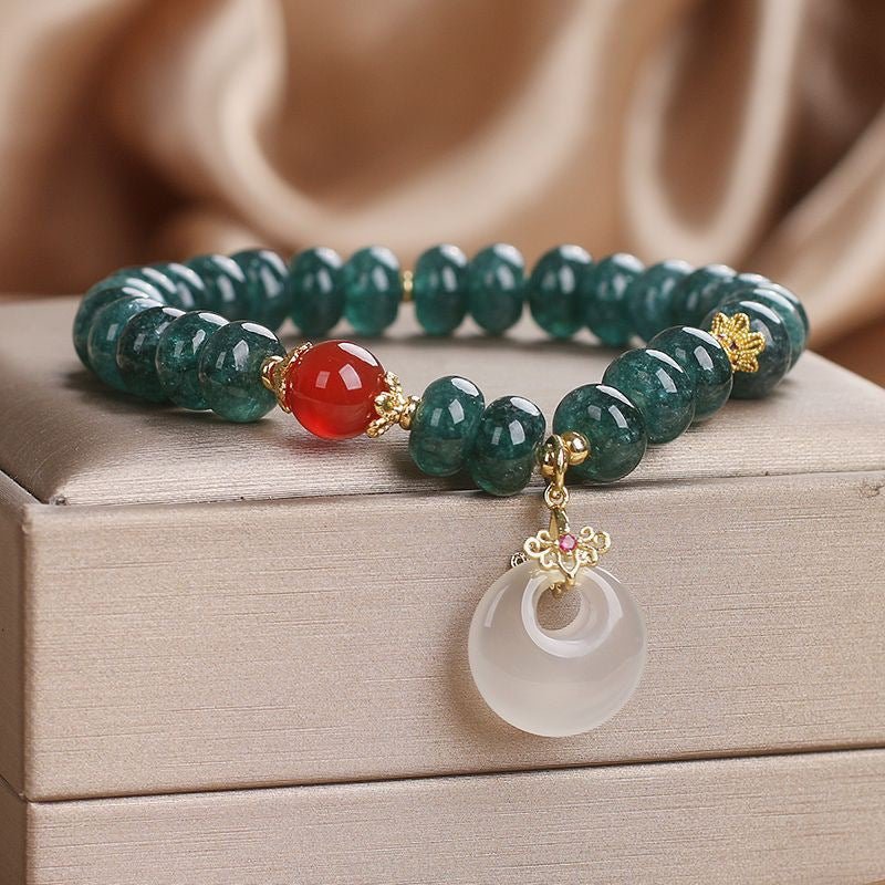 Blue Jade Peace Buckle Bracelet — Round or Flat Beads, One Meaning - Round BeadsTibet Art