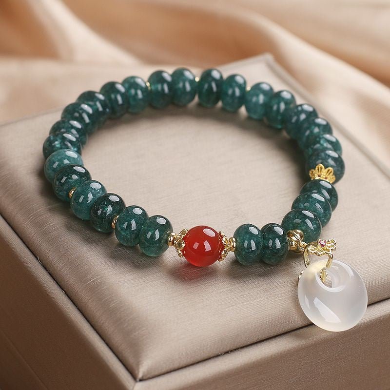 Blue Jade Peace Buckle Bracelet — Round or Flat Beads, One Meaning - Round BeadsTibet Art