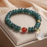 Blue Jade Peace Buckle Bracelet — Round or Flat Beads, One Meaning - Round BeadsTibet Art