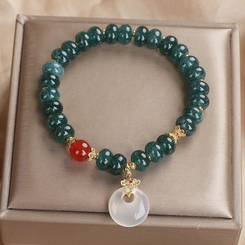 Blue Jade Peace Buckle Bracelet — Round or Flat Beads, One Meaning - Flat Counting BeadsTibet Art