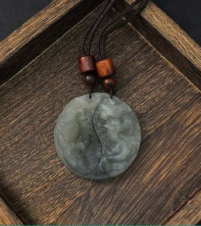 Dragon & Phoenix Jade Pendant — Paired Symbol of Harmony & Eternal Bond Tibet Art