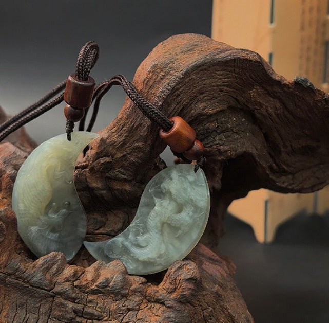 Dragon & Phoenix Jade Pendant — Paired Symbol of Harmony & Eternal Bond Tibet Art
