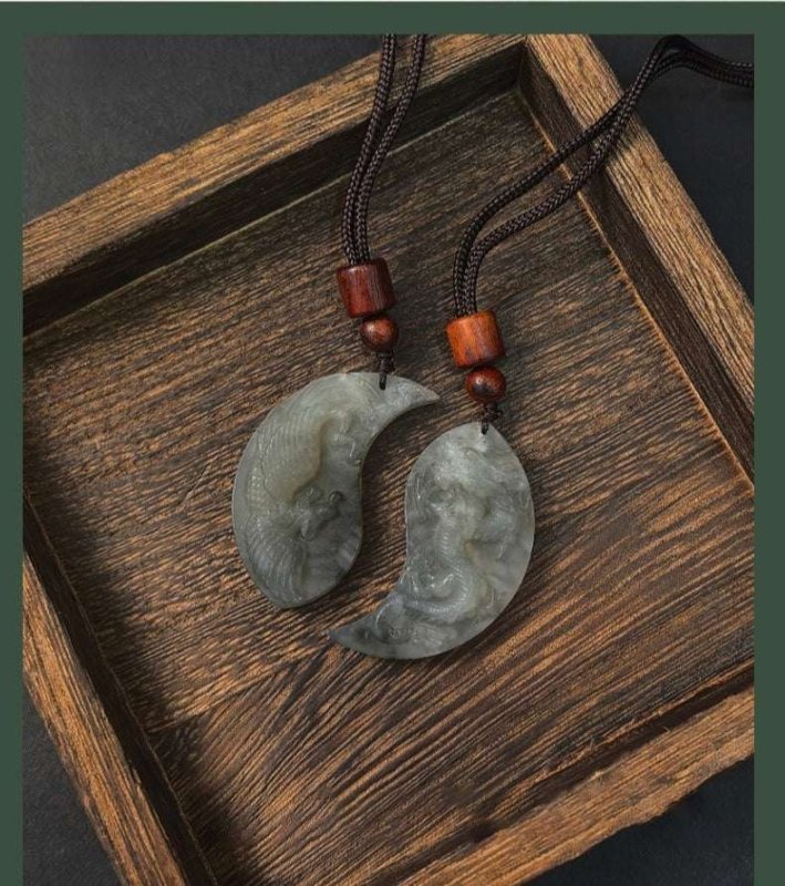 Dragon & Phoenix Jade Pendant — Paired Symbol of Harmony & Eternal Bond Tibet Art