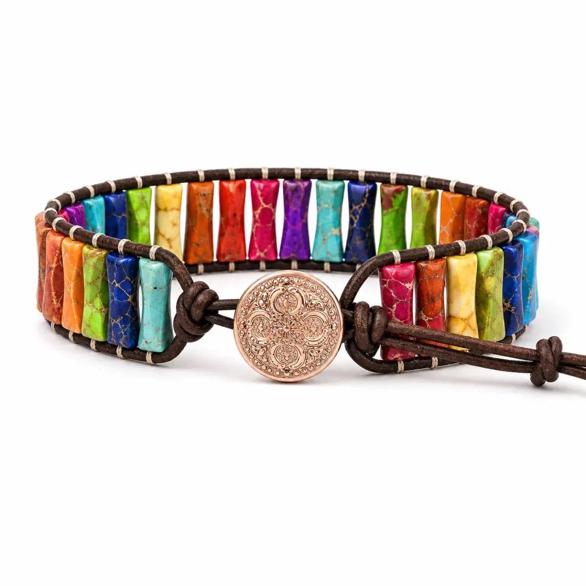 Bamboo Knot Emperor Stone Bracelet — Braided Leather Feng Shui Charm Tibet Art