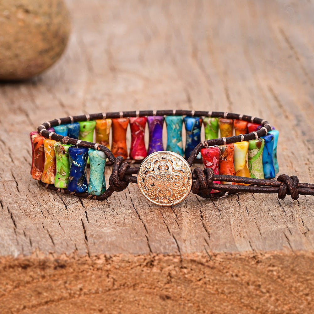 Bamboo Knot Emperor Stone Bracelet — Braided Leather Feng Shui Charm - Tibet Art