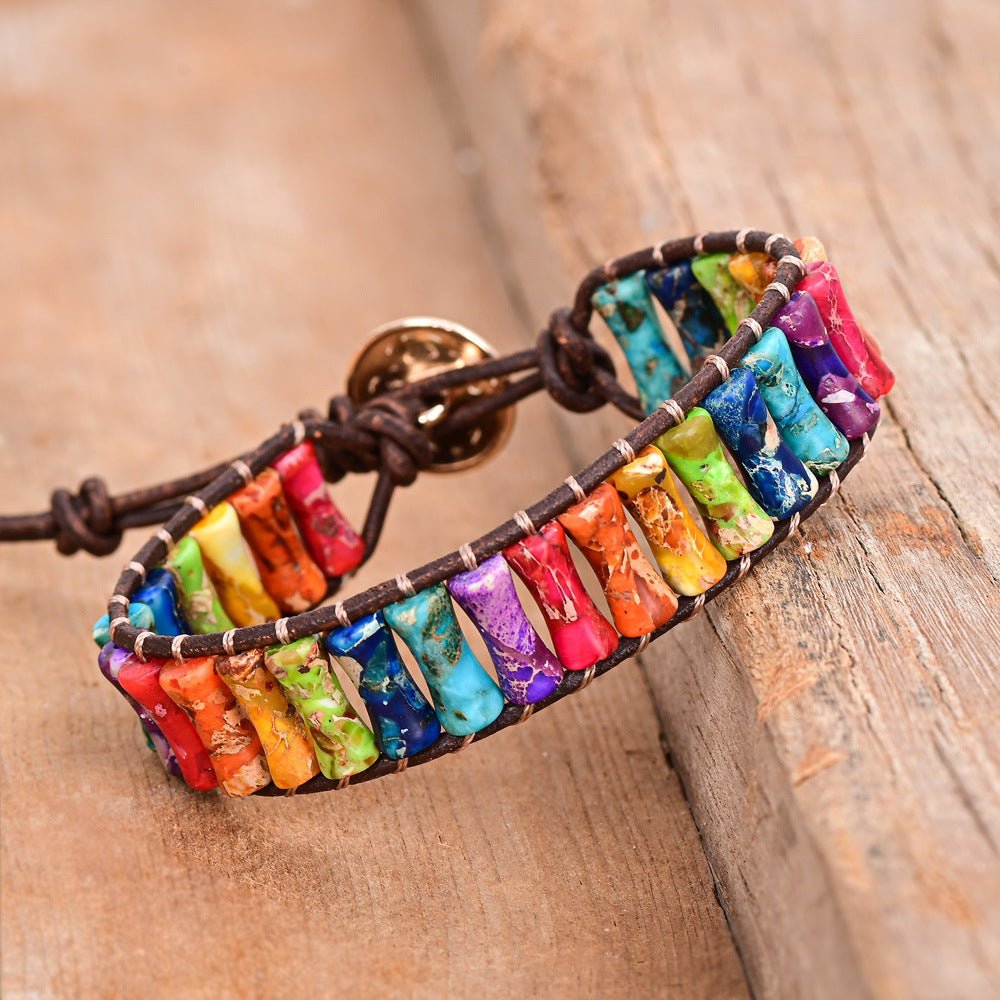 Bamboo Knot Emperor Stone Bracelet — Braided Leather Feng Shui Charm - Tibet Art