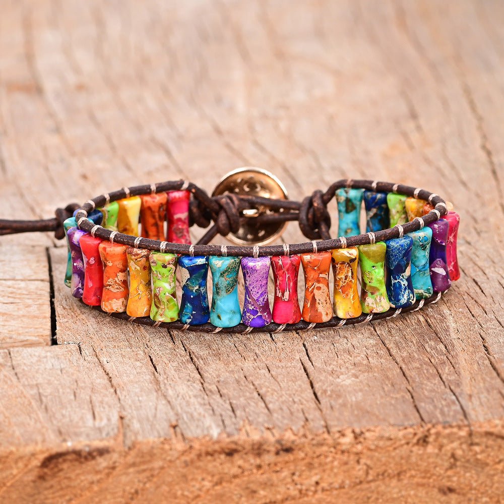 Bamboo Knot Emperor Stone Bracelet — Braided Leather Feng Shui Charm - Tibet Art