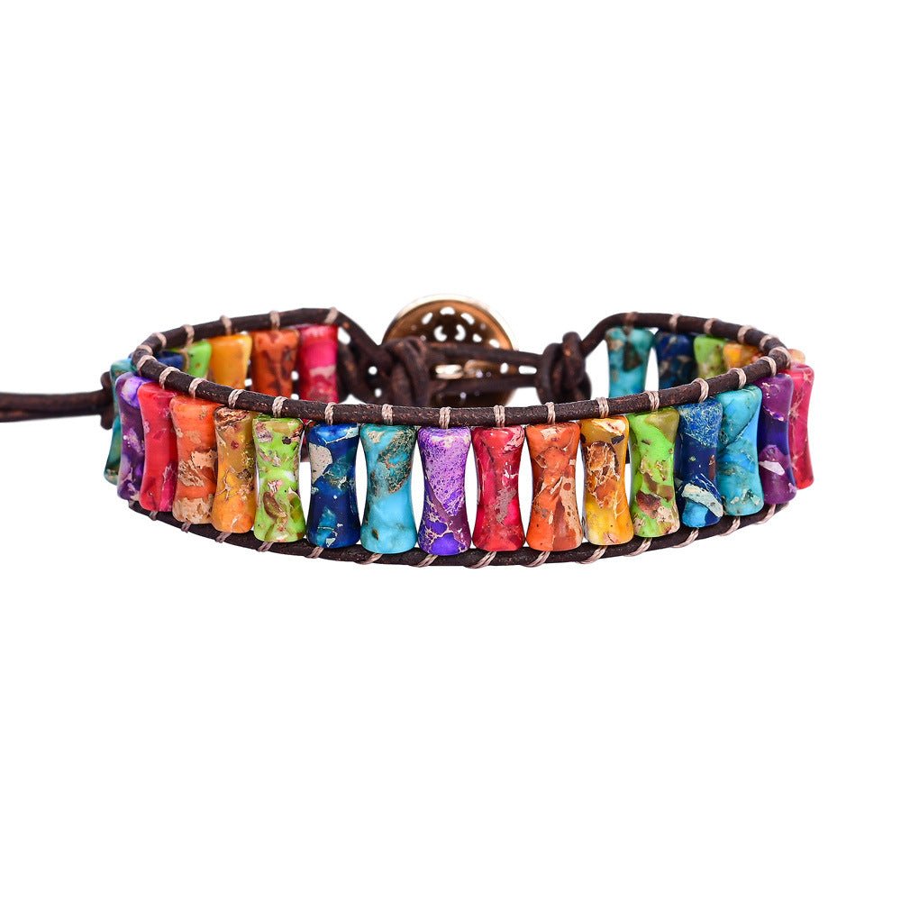 Bamboo Knot Emperor Stone Bracelet — Braided Leather Feng Shui Charm - Tibet Art