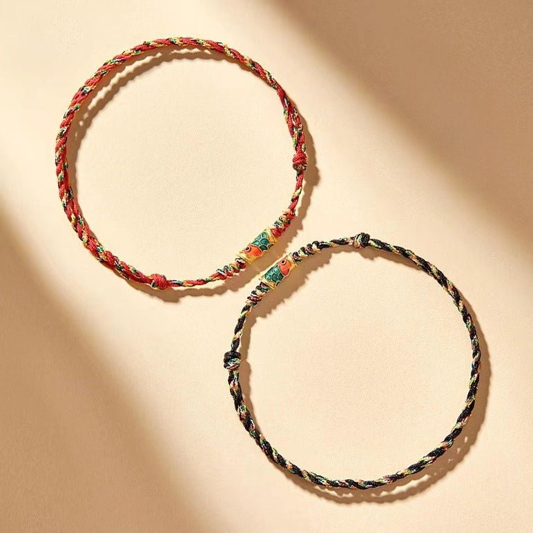 Koi Fish Lucky Bracelet — Woven Red String Dragon Boat Festival Charm - Black Koi — StandardTibet Art